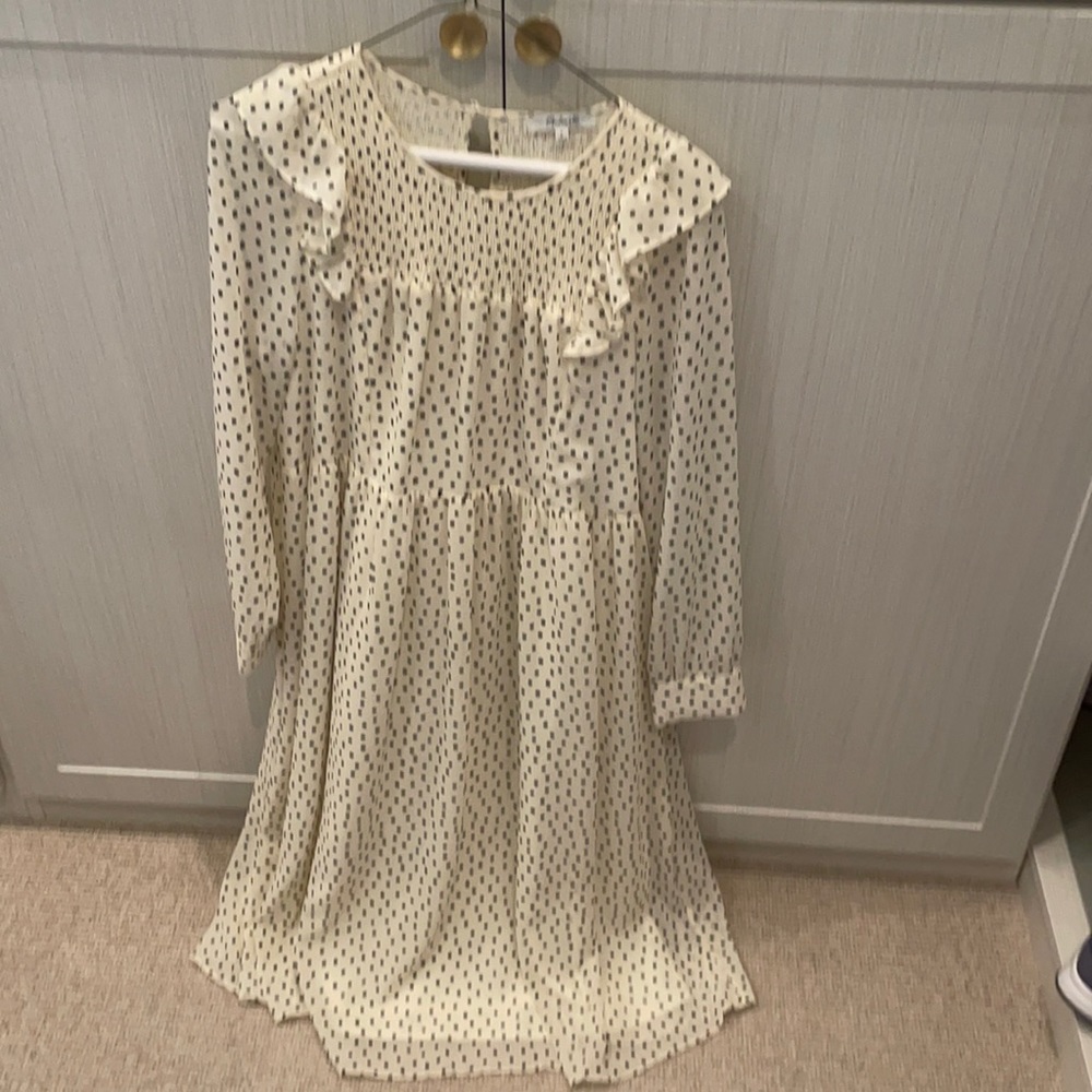 Madewell cream and black polka dot dress-S